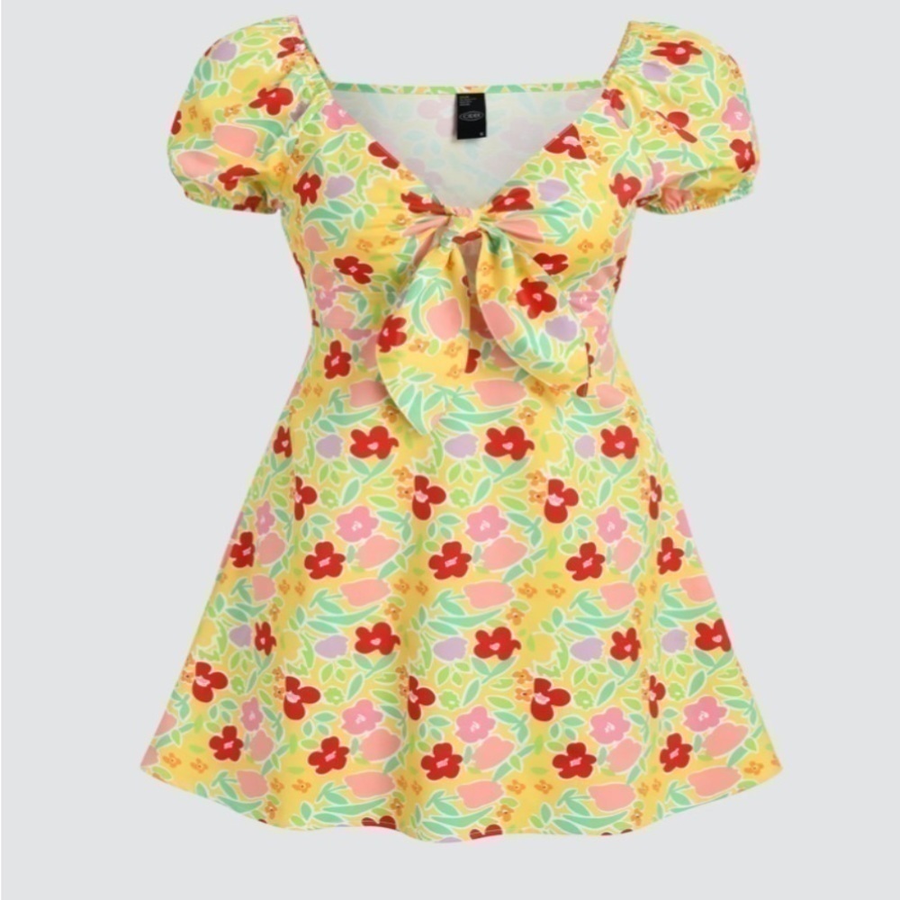 Cider Floral Knot Front Mini Dress